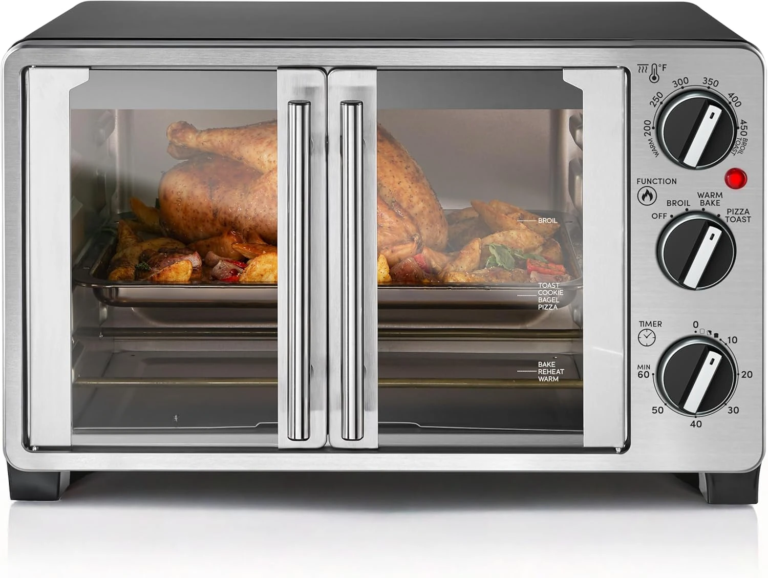 

ETO2530M Double French Door Countertop Toaster Oven, Bake, Broil, Toast, Keep Warm, Fits 12" pizza, 25L capacity,