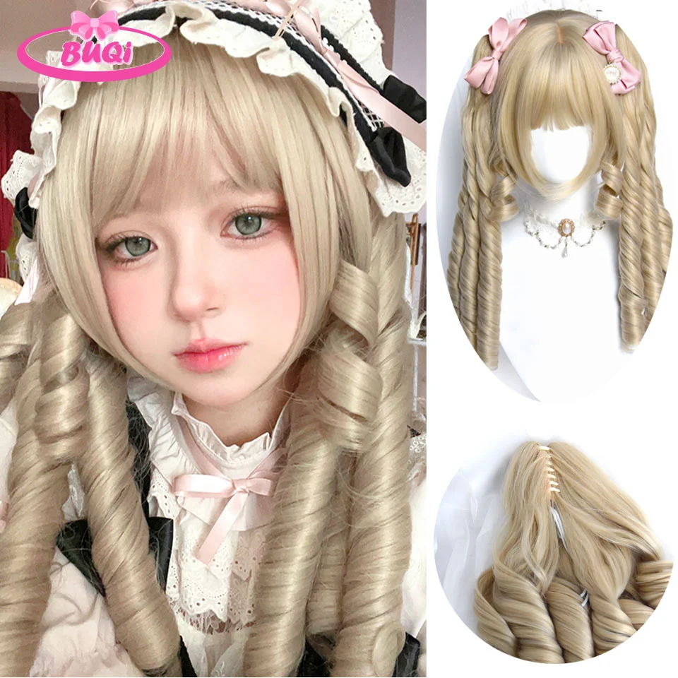 BUQI Synthetic Lolita Wig Women's Short Bob Rainbow Hair Color Lolita Cute JK Spot Dyed Short Curly Hair Wigs For Women heat-res