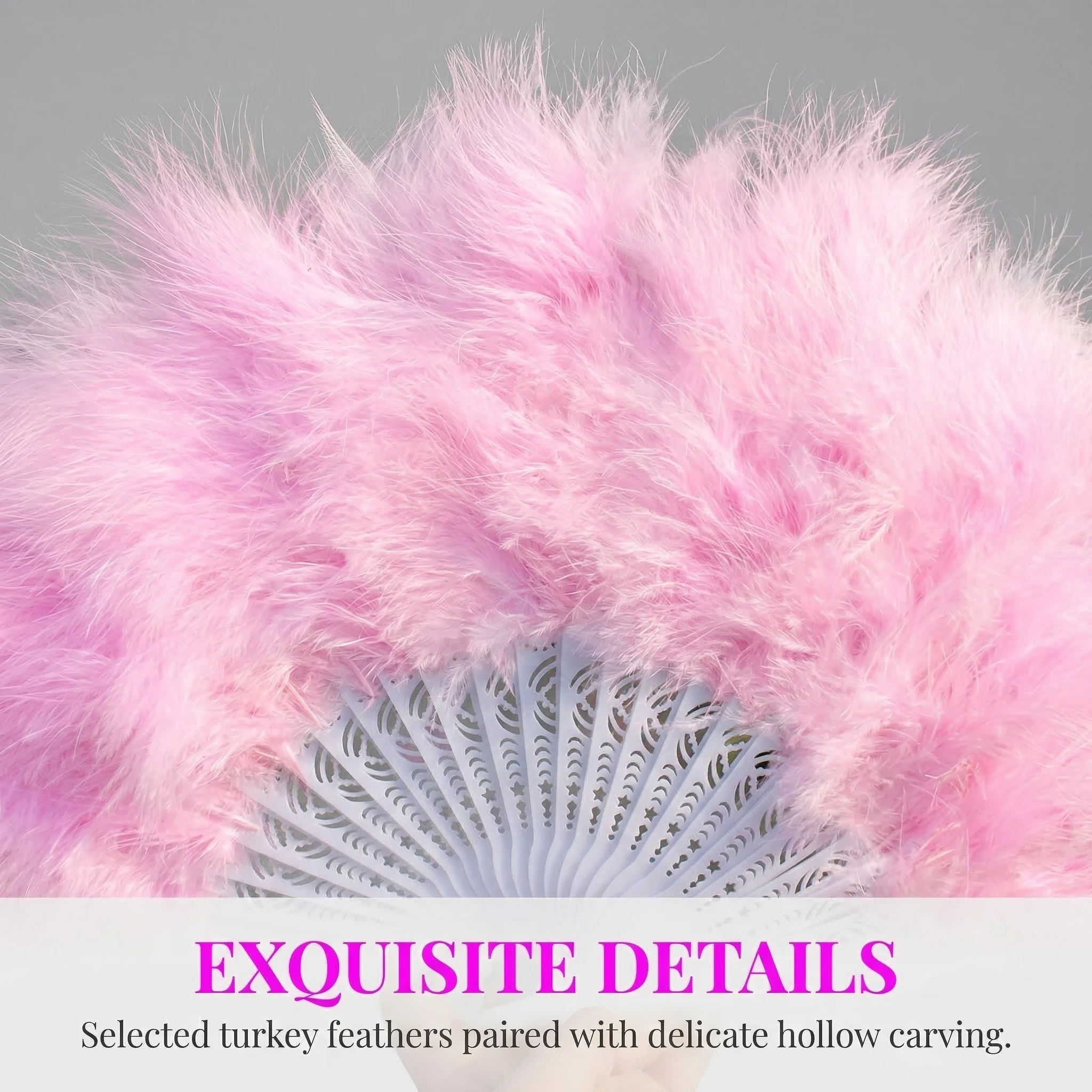 Fluffy Turkey Feather Handheld Fan Natural Marabou Plumes Pink Fan for Handicrafts Wedding Stage Performance Fans