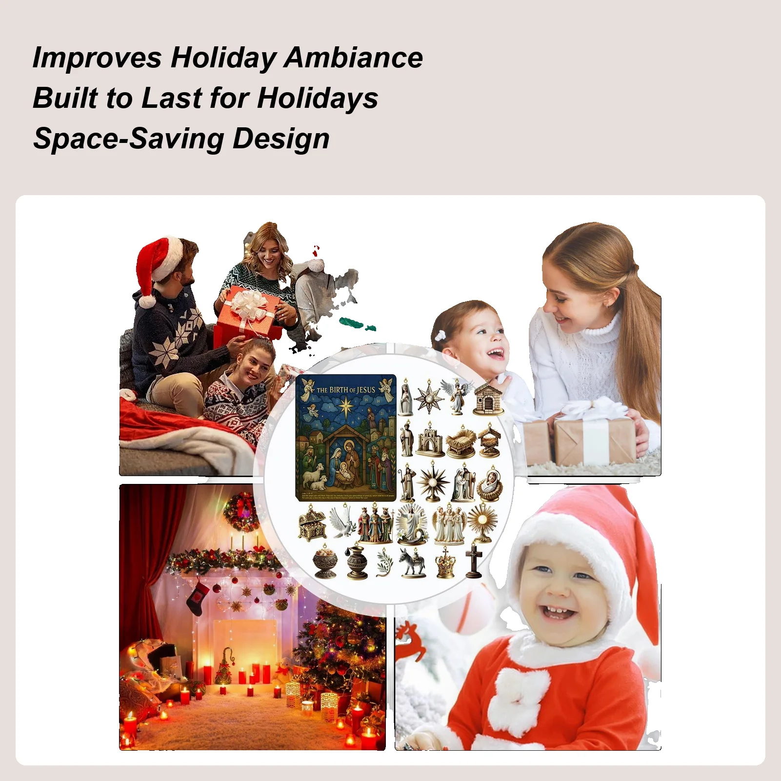 

Nativity Christmas Countdown Calendar with 24 Pendants - Religious Advent Calendar for Kids, Adult, as Collectible Keepsake Gift