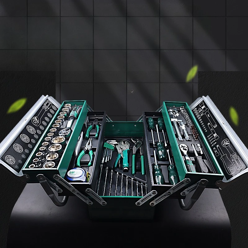 Multi Function Ratchet Socket Wrench Tool Kit Portable Storage Box For Vehicle Maintenance Repair Work