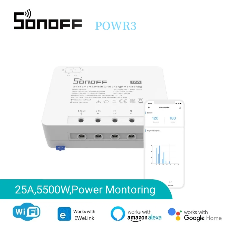 

SONOFF POWR3 WiFi High Power Smart Switch And POW Elite/Origin Smart Power Meter Switch eWeLink App Control Support Alexa Google