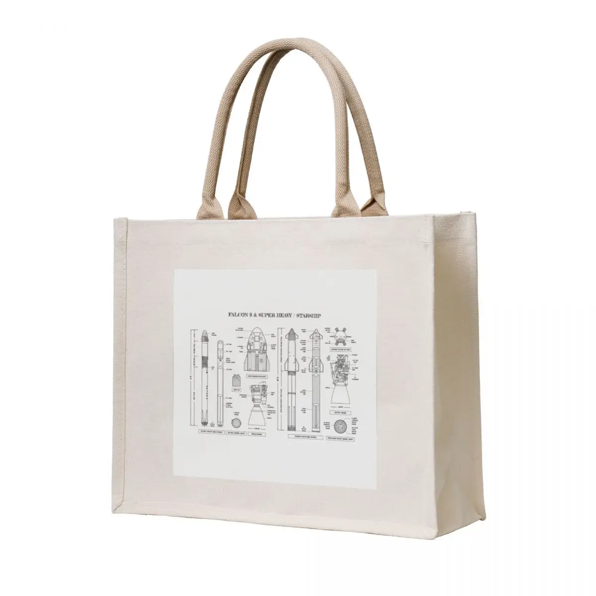 

SPACEX: Falcon 9 & Super Heavy / Starship (White Stencil - No Background) Tote Bag Shopper bag reusable grocery bags Fabric bag