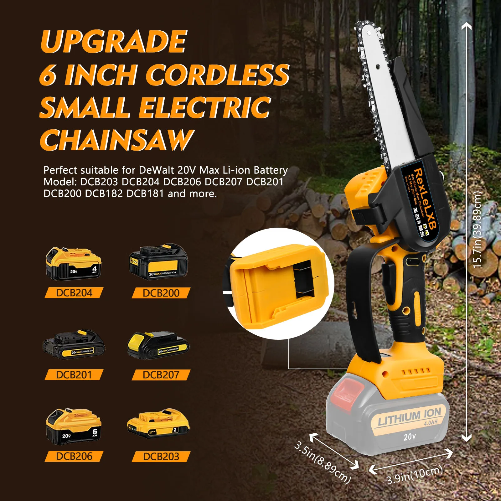 Brushless Mini Chainsaw 6-Inch 550W Powerful Cordless Handheld Electric Saw Garden Tool for Dewalt 20V Battery (No Battery)