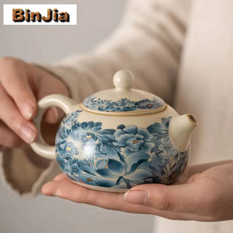 

220Ml Ru Kiln Ceramic Teapot Handmade Porcelain Xishi Beauty Kettle Chinese Portable Ice Crack Glaze Tea Maker Custom Teaware