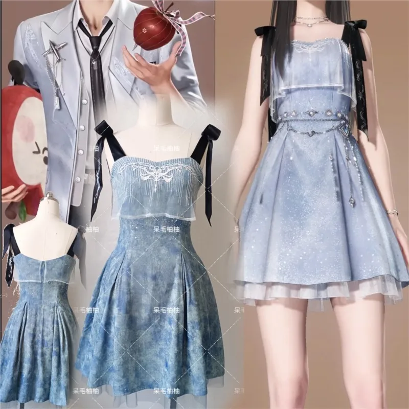 

Game Love And Deepspace Mc Player Cosplay Xia Yizhou Caleb Birthday Girl Blue Camisole Dress Women Halloween Party Customized