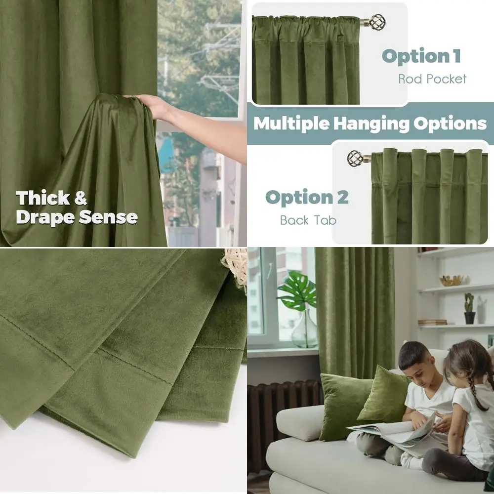 

Luxury Sage Green Velvet Curtains, 90 Long, Thermal Insulated & Soundproof, 52W x 90L, Set of 2 Panels for Home
