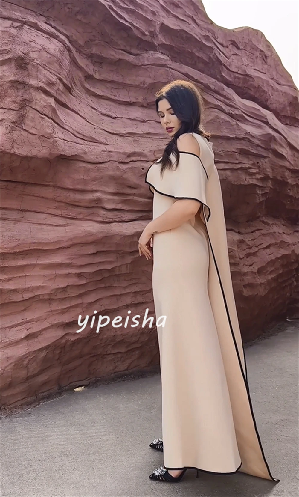 Customized Jersey Ruched Cocktail Party A-line High Collar Bespoke Occasion Gown Long Dresses