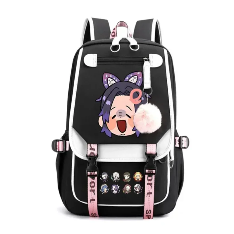 

Demon Slayer Kochou Shinobu Print Backpack Teenarge Schoolbag Fashion Men Women Rucksack Travel Shoulder Outdoor USB Laptop Bags