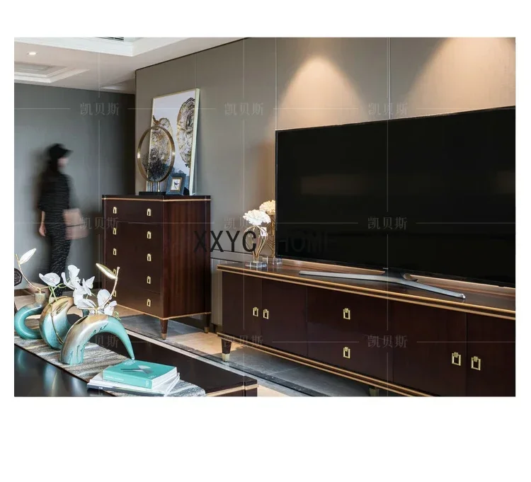 American-Style   Bedroom Chest of Six Drawers Solid Wood Drawer Storage  Walnut Color Entrance Cabinet Curio Cabinet