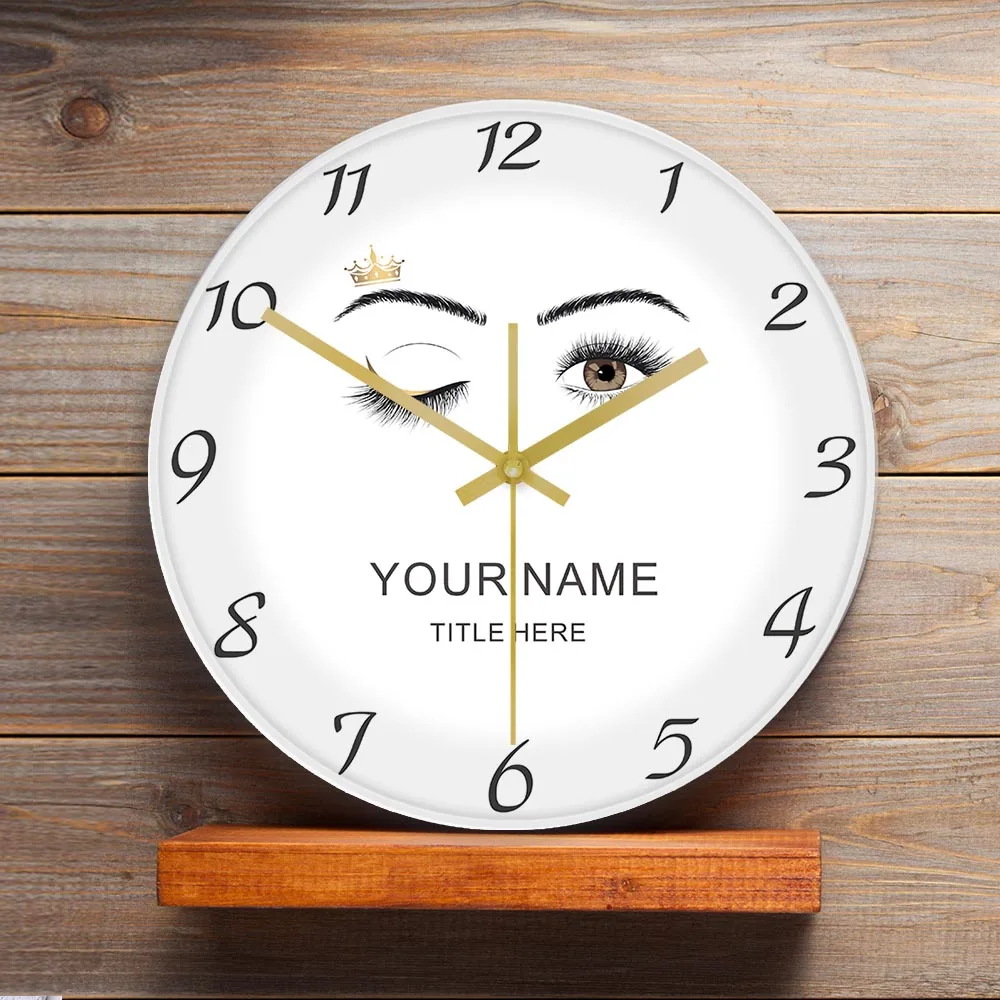 Eyelashes Extensions Beauty Salon Studio Custom Wall Clock Lashes Girl Wink Eye Crown Eyebrows Makeup Art Personalized Clock