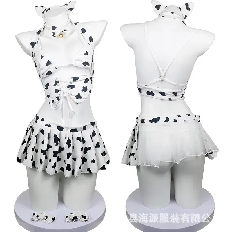 Uniforme de sirvienta de Anime, Bikini de vaca, traje de baño, minifalda extrema, lencería japonesa, traje caliente, disfraz de Halloween para niñas
