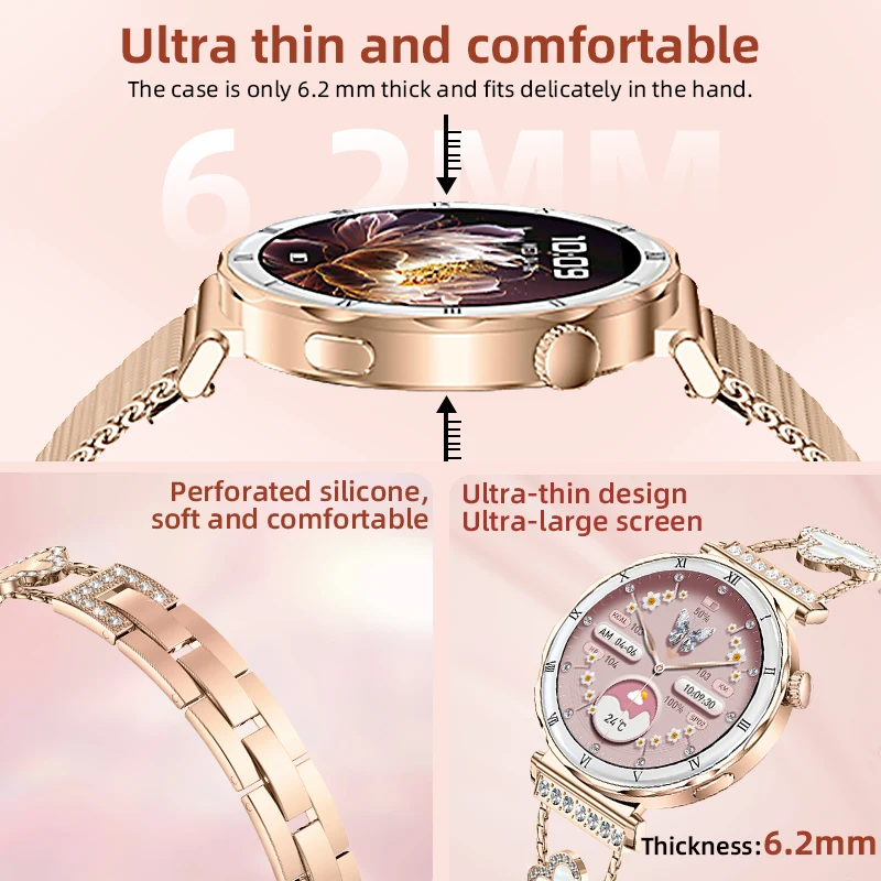 LIGE Voice Calling Smart Watch Fashion Diamond Lady Wristwatch AMOLED Always On Display Health Monitor Women Fitness Smartwatch