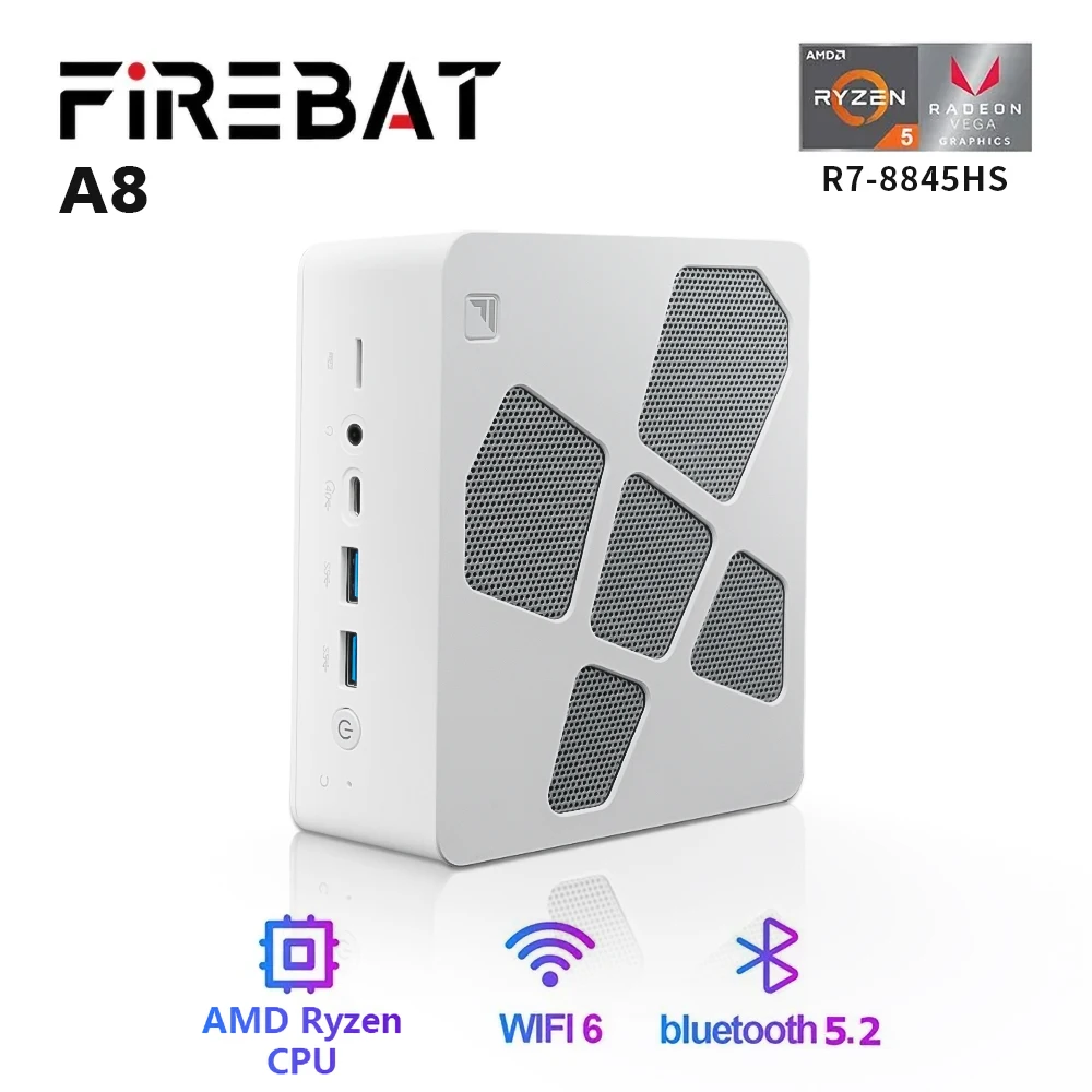 FIREBAT A8 Ryzen7 8845HS 16 ГБ 512 ГБ DDR5 WiFi6 BT5.2 USB4 AI приложение Мини ПК AMD R7 PCIE4.0 настольный компьютер Gamerng