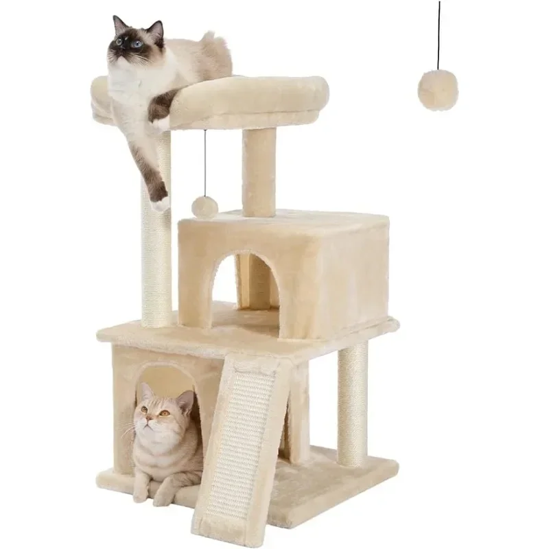 

Road Cat Tree Luxury Cat Tower with Double Condos, Spacious Perch, Fully Wrapped Scratching Sisal Posts Cat Toys Cat Tower