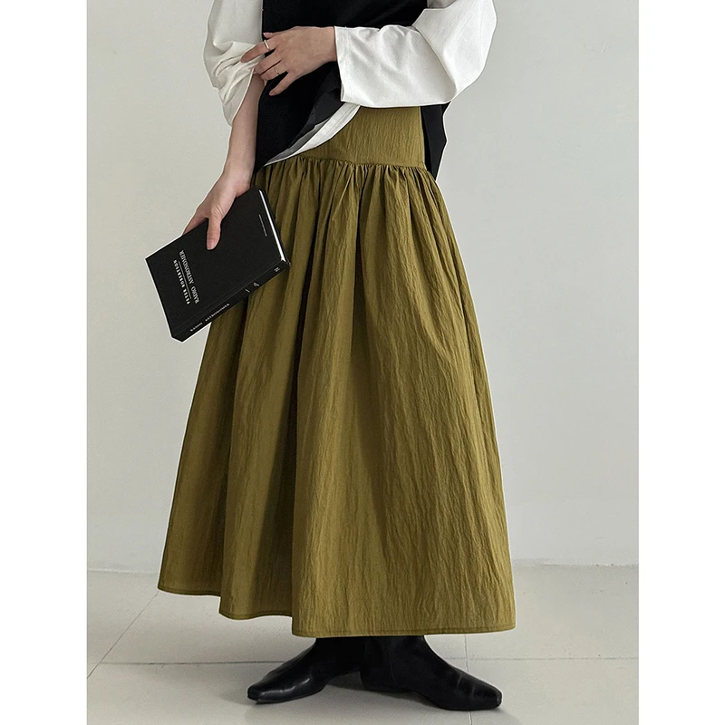 Fashion 2025 New Arrival Autumn Women Casual Loose A-line Patchwork Ankle-length Skirt Arts Style High Waist Cotton Skirts Y10
