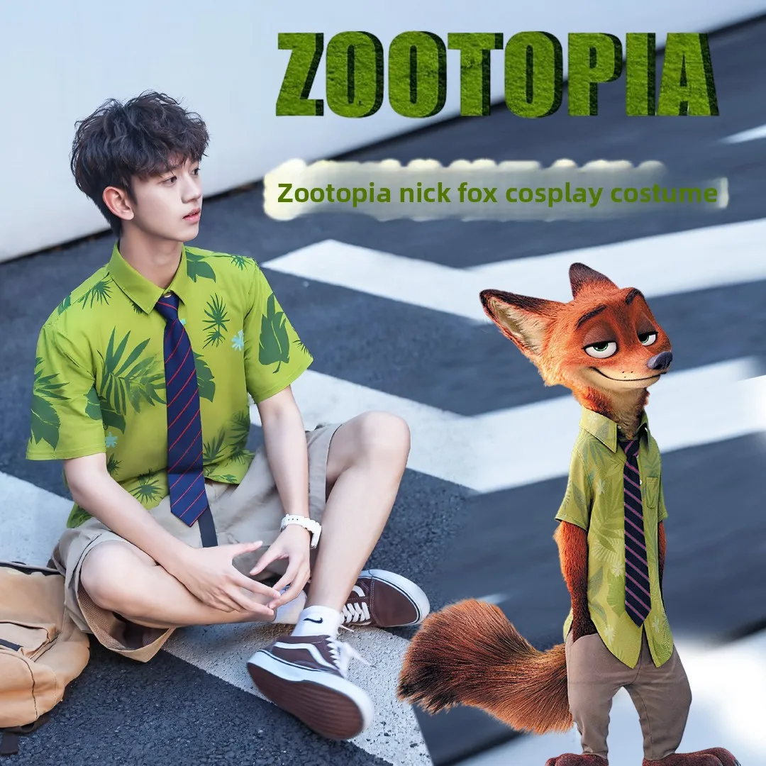 زي تنكري لشخصية نيك فوكس من فيلم زوتوبيا، قميص وربطة عنق وشارة شرطة، إكسسوار للهالوين والمعارض، طقم زي رجالي متوفر