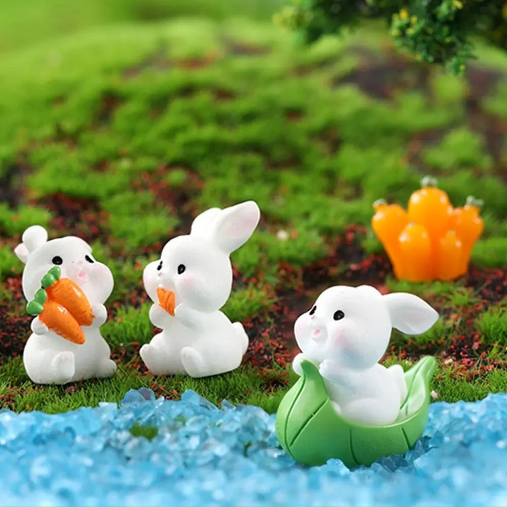 Cartoon Carrot Rabbit Figurines Handmade Realistic Bunny Micro Landscape Ornaments Mini Resin Mini Carrot Decoration