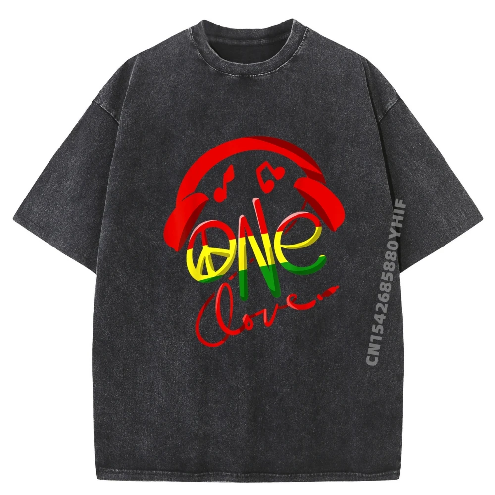 

Jamaica One Love Reggae Caribbean Pride Flag Vibes Black Shirt Graphic Tees Mens Printed T Shirts Retro Washed Tshirt