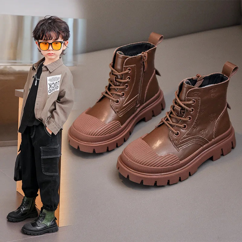 Genuine Leather Children Boots Waterproof Fashion Boys & Girls Kids Casual Shoes Size 26-37