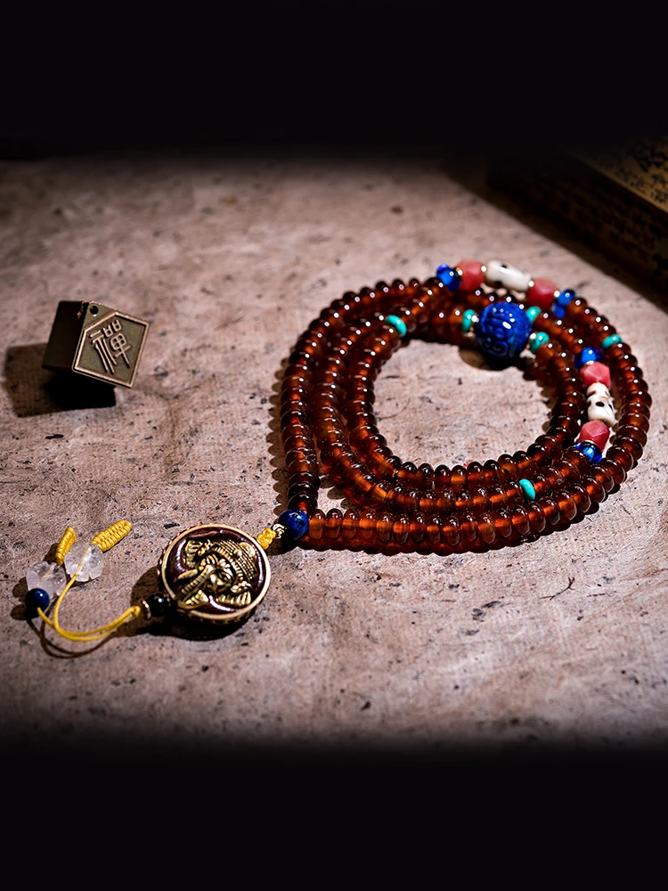 Natural Shofar 108 Buddha Beads Full Of Blood Bracelet women's And men's Literary Bracelet Retro Ethnic Style Sweater Chain