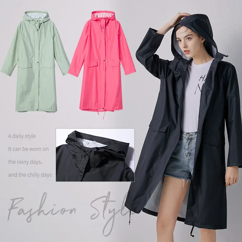 Fashion Women Lightweight Breathable Raincoat Waterproof Long Rain Coat Adults Outdoor Windproof Men Hiking Rainwear Jacket