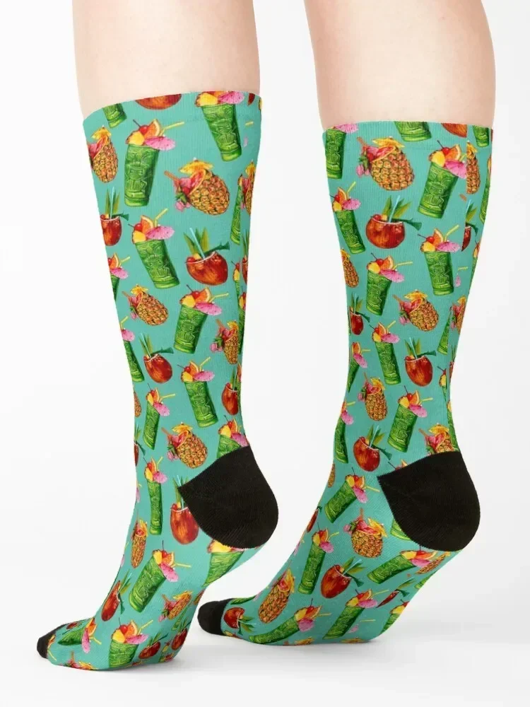 Patrón de cóctel Tiki - Calcetines verde azulado golf algodón retro deportes y ocio Mujer Calcetines Hombre