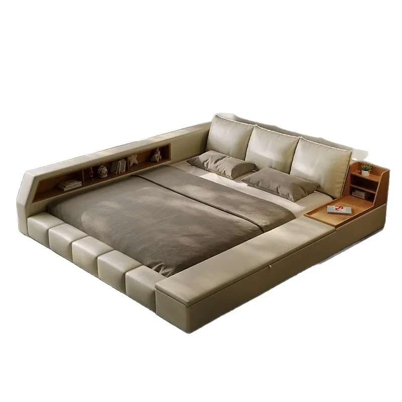 SS Modern family splicing leather tatami widened oversized master bedroom parent-child bed