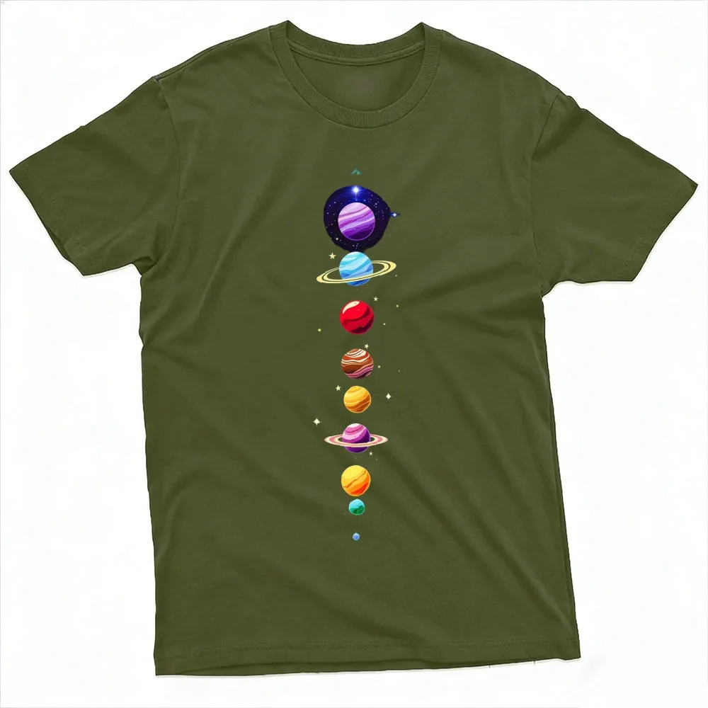 Vertical Solar System Planets Star Space Graphic Tees Short Sleeve Streetwear Daily Outfit Gift For Astronomy Space Lovers