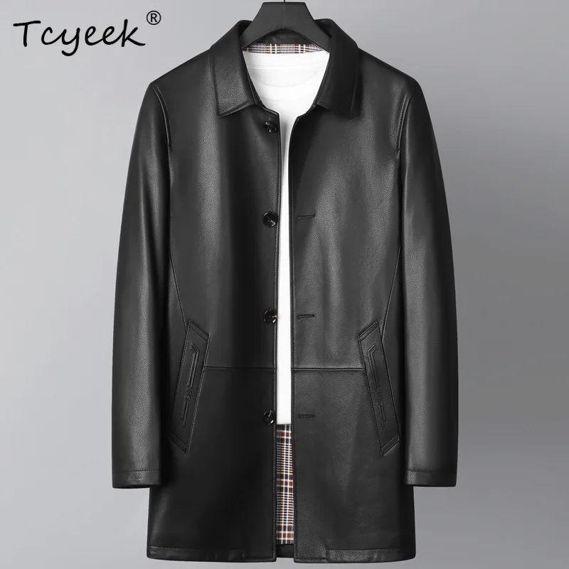 

Tcyeek мужские куртки из натуральной кожи, осенняя одежда, мужские пальто из овчины с верхним слоем, деловые повседневные модные Jaqueta Masculina Couro