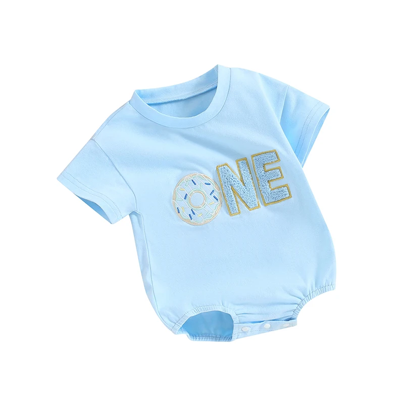 Baby Boy Girl Birthday T-Shirt Short Sleeve One Embroidery Letters Print Clothes Romper Infant Summer Outfits