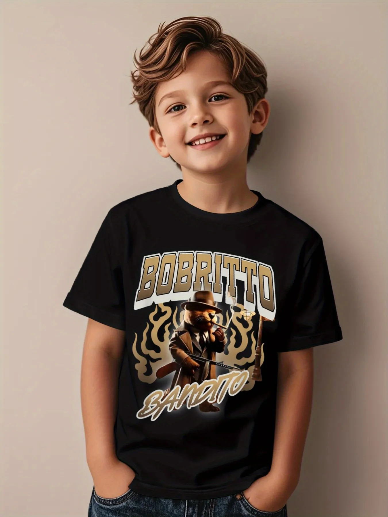 

Bobrito Bondito, итальянская детская футболка с принтом Brainrot, детская футболка с круглым вырезом, футболка для серфинга для мальчиков и девочек, летняя футболка с коротким рукавом