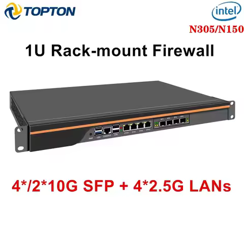 Topton 1U Rack-mount Firewall Mini PC Intel i3 N305 N150 4*/2*10G SFP+ 4*i226-V 2.5G LAN Enterprise Server Network Security Host