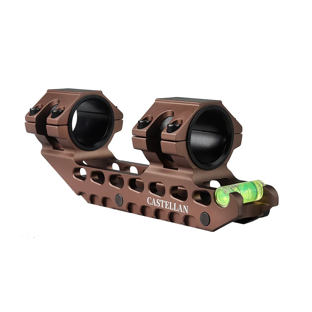 一体型スコープマウント、25.4 /30mm デュアルリングハンティングスコープアダプター、バブルレベル付き 20mm ウィーバーピカティニーに適合、ブラック/タン