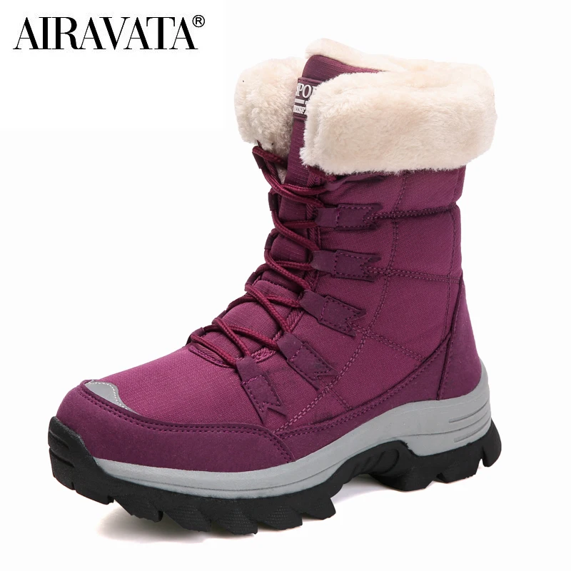 Women Winter Boots Water Proof Mid-Calf Snow Shoes Female Lace-up Warm Thicken Boots