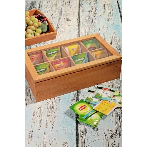 Kitchen World lux Bamboo Glass Lid 8 Compartments Herb Tea Box