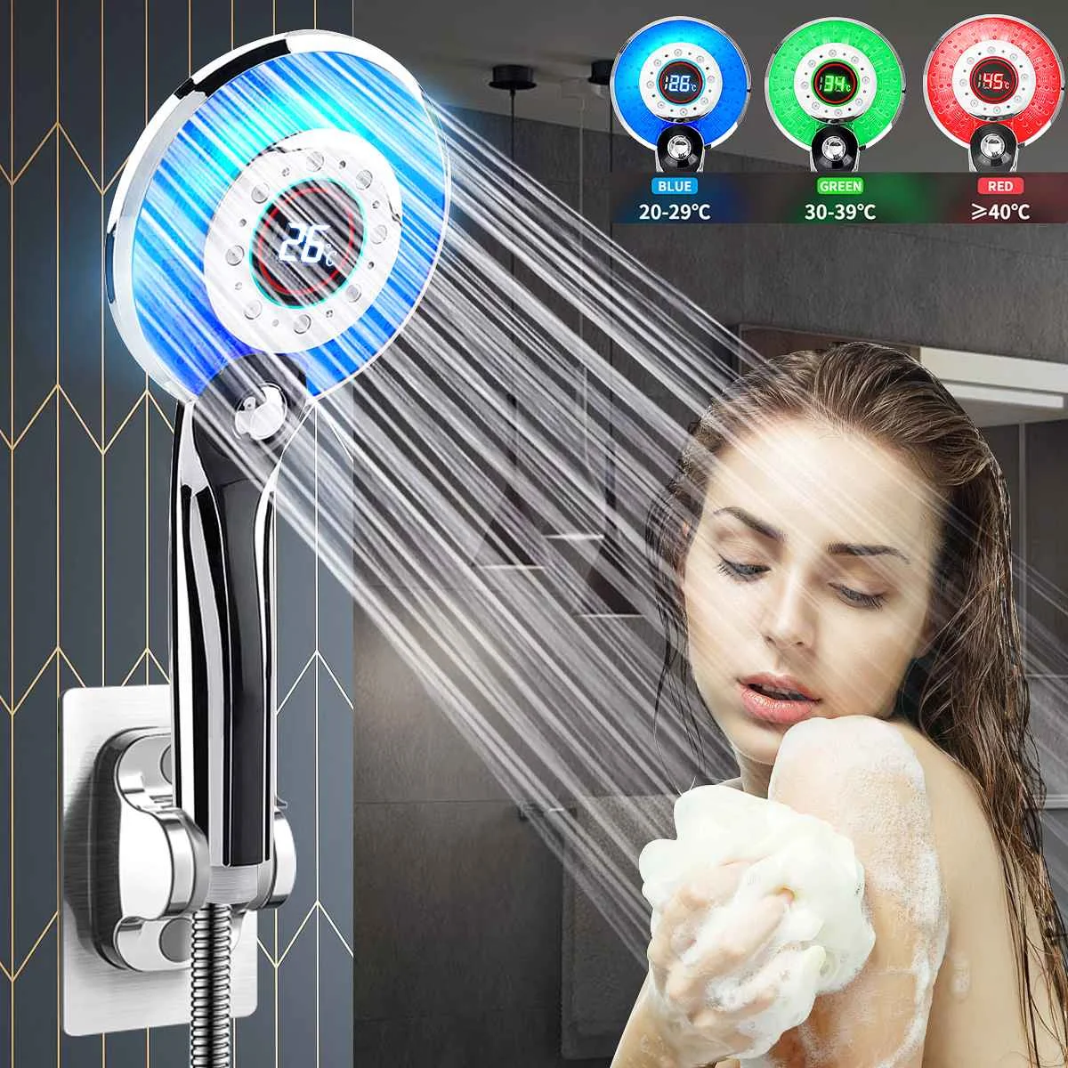 Jeteven-Cabezal de ducha Digital para baño, cabezal de ducha LED de 3 colores, Sensor de temperatura, anión Mineral de mano, filtro de alta presión