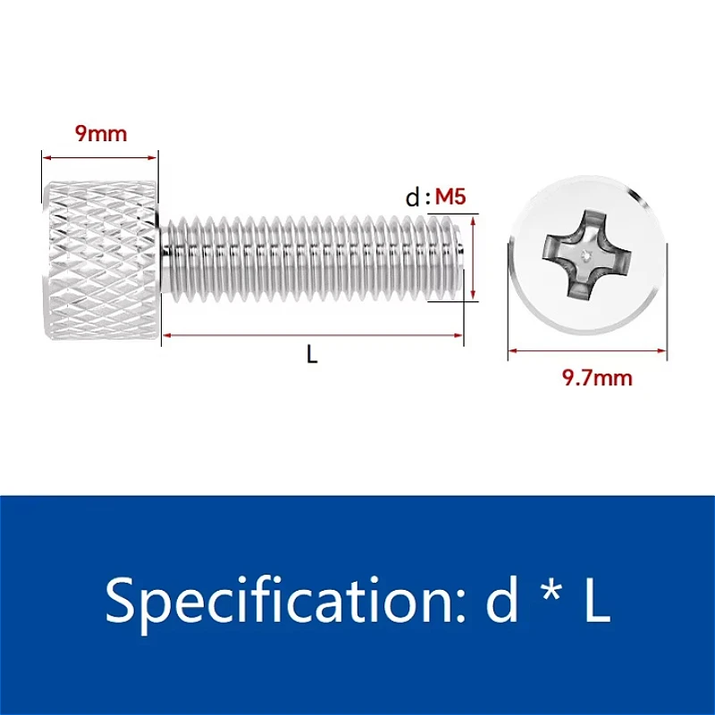 M5 Carbon Steel Chrome Plated Cross Cylindrical Head Knurled Thumb Screw Round Head Hand Tighten Bolts Length 6~30mm