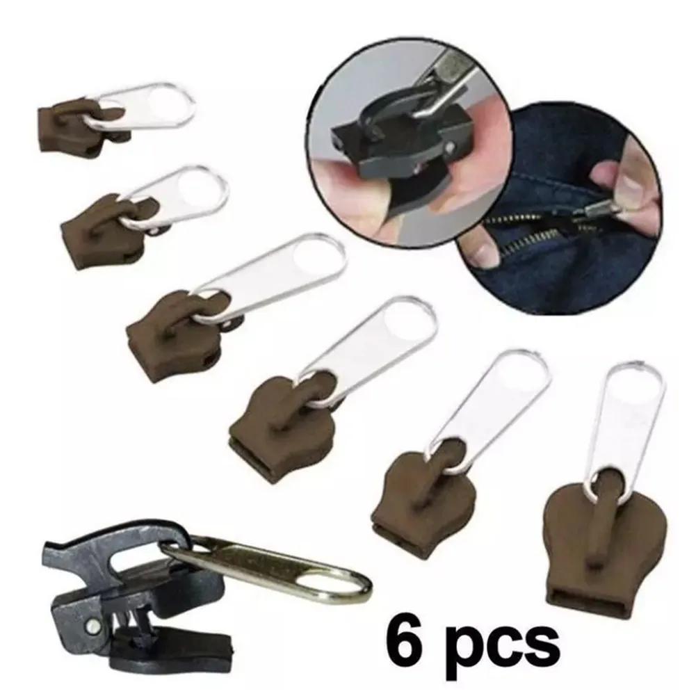 6pcs Pull Lock Repair Kit Zip Sliders Spirals Instant Sewing Plastic Metal Zips Repair Split Pull Lock Tracks Broken Sliders Fix