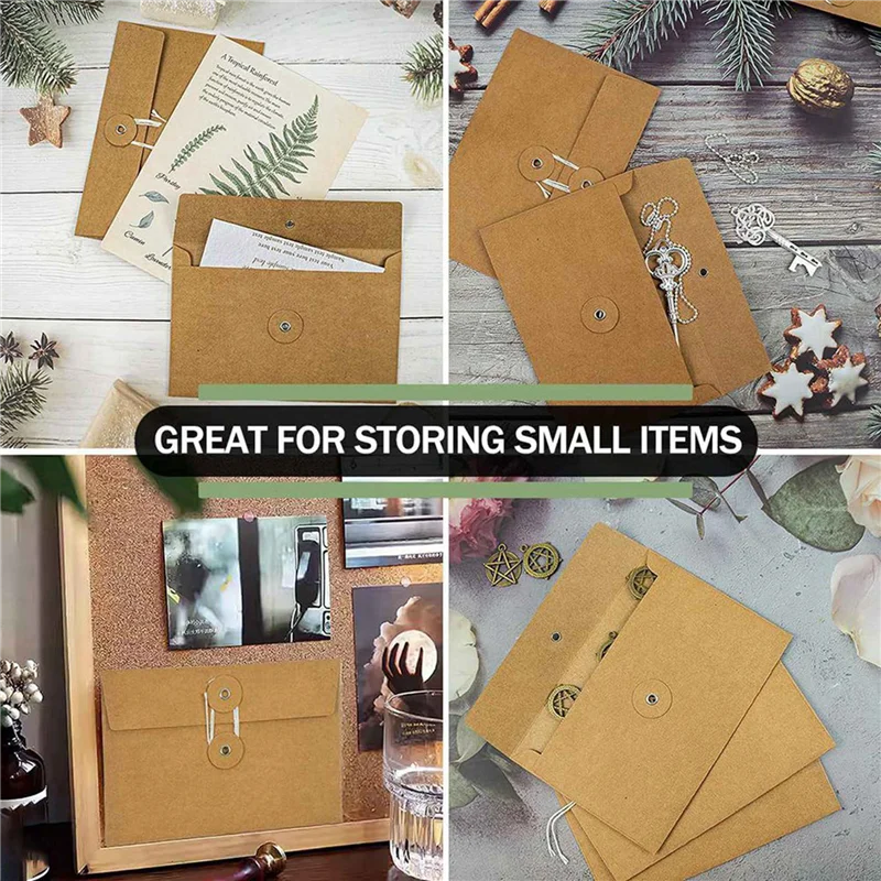 Compact 80 Pcs Kraft Paper Envelopes With String Tie Closure Project Pockets Document Organizer, 4.53 X 6.7 Inches (Brown)