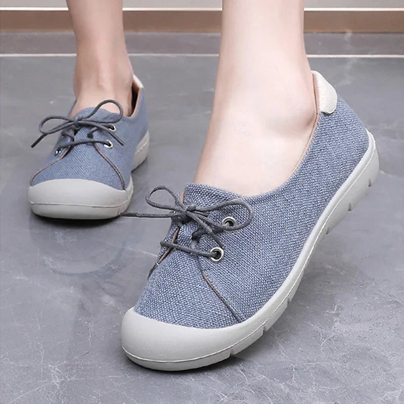 Spring Lace-up Shallow Walking Women's Shoes Comfortable Round Toe Soft Sole Casual Shoes Crash Resistant Toe Outdoor Sneakers