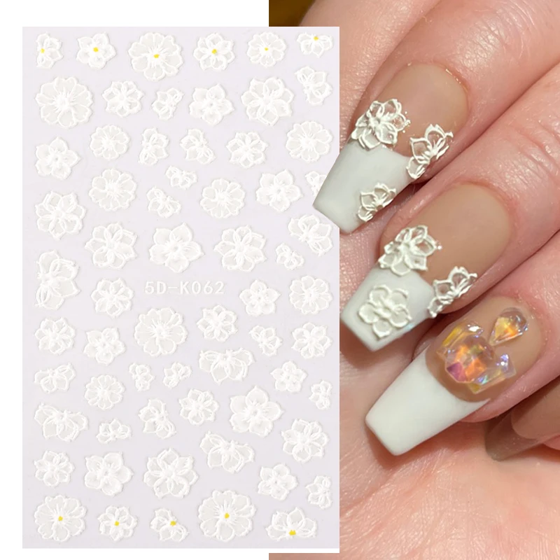 

5D Engraved Lace Nail Stickers Embossed Flowers Letter Self Adhesive Decals Acrylic Sliders Foils Nail Art Decorations 1PC