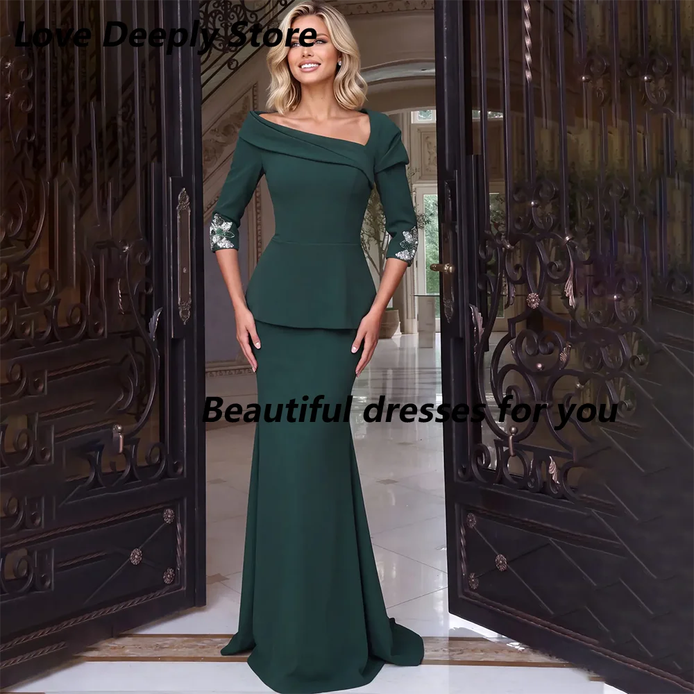 Elegant Emerald Green Mother of The Bride Dress Women Off Shoulder Peplum Mermaid Long Formal Evening Party Gown Customized