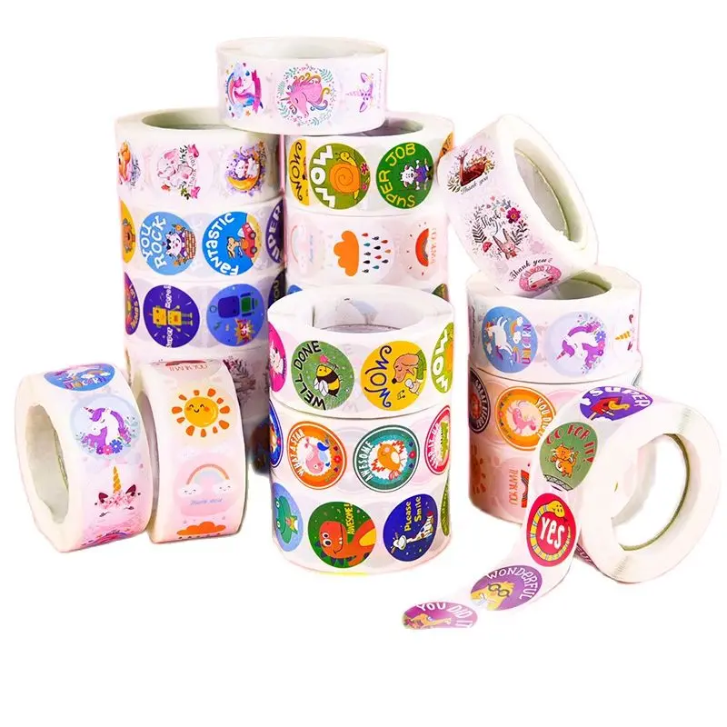 500Pcs Children\'s Cartoon Animal Stickers Baby Stickers Kindergarten Inspirational Little Red Flower Reward Roll Stickers