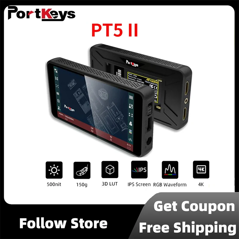 

Portkeys PT5 II 5 Inch 4K 1920x1080 Camera Field Monitor HDMI Touch Screen Display 3D Lut Portable DSLR Monitor