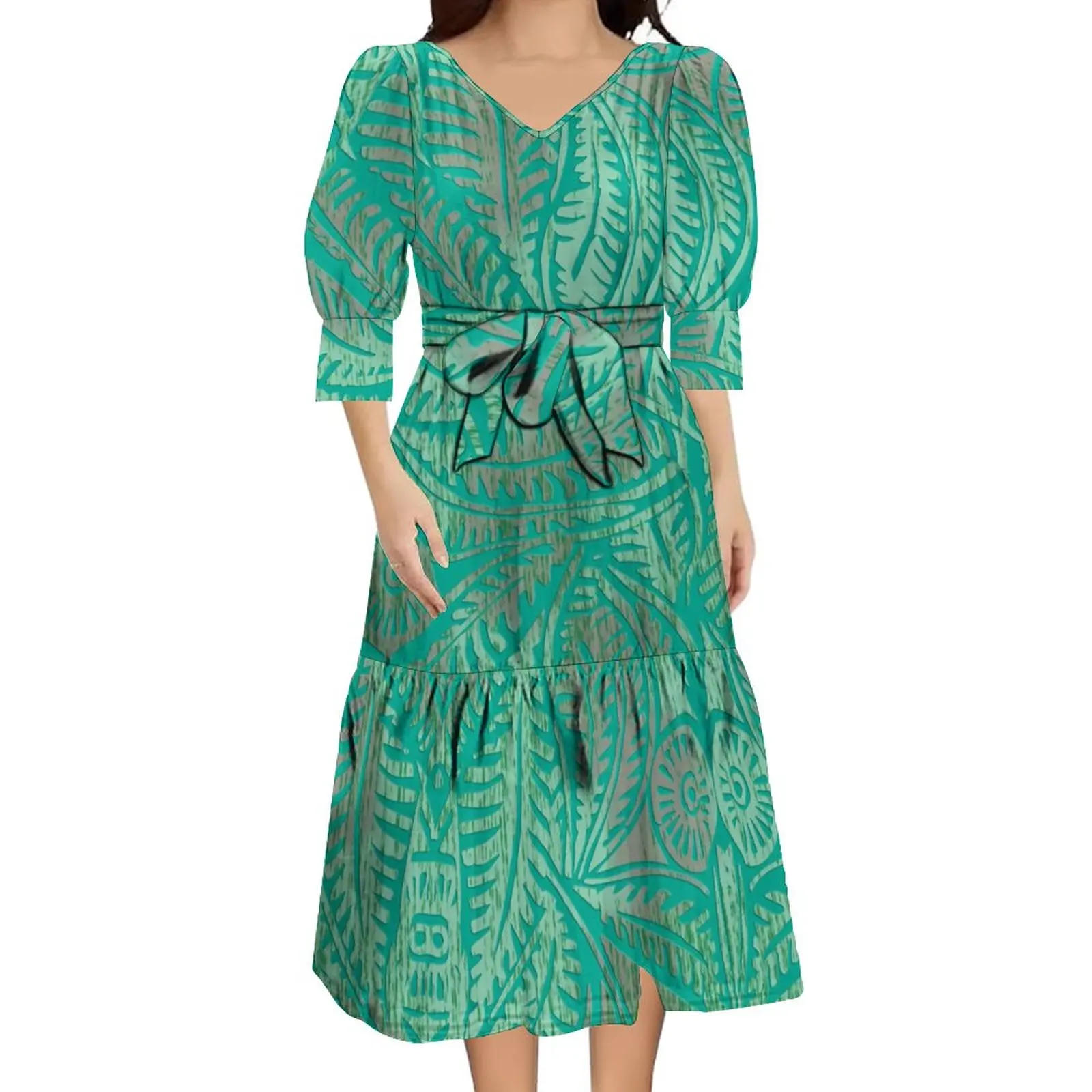 

2023 Polynesian Fashion Casual Women's Custom Women's Dress Summer Skirt Party Dress V-Neck Temperament Dress