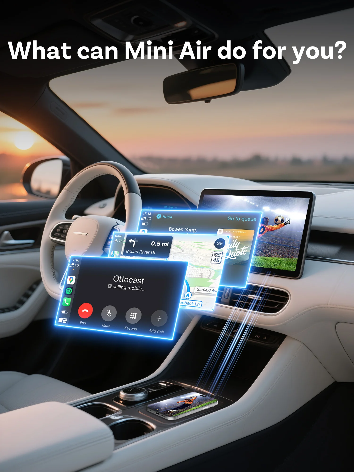 Ottocast 4-in-1 Mini Air Pro Kabelloser CarPlay Android Auto Adapter Video-Mirroring YouTube-Spiegel-Dongle für Airplay Miracast – Detail 6