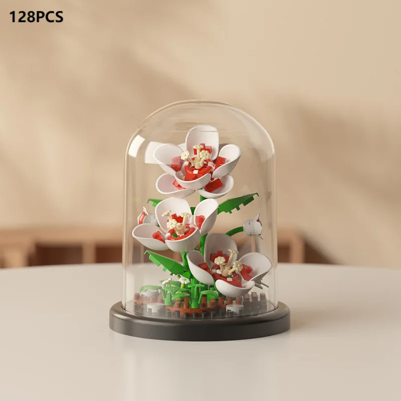 Bouquet di Fiori Eterni, Pianta in Vaso Bonsai, Modello di Blocchi da Costruzione, Decorazione per la Casa, Giocattoli Puzzle, Regali di Compleanno e Natale per Bambini