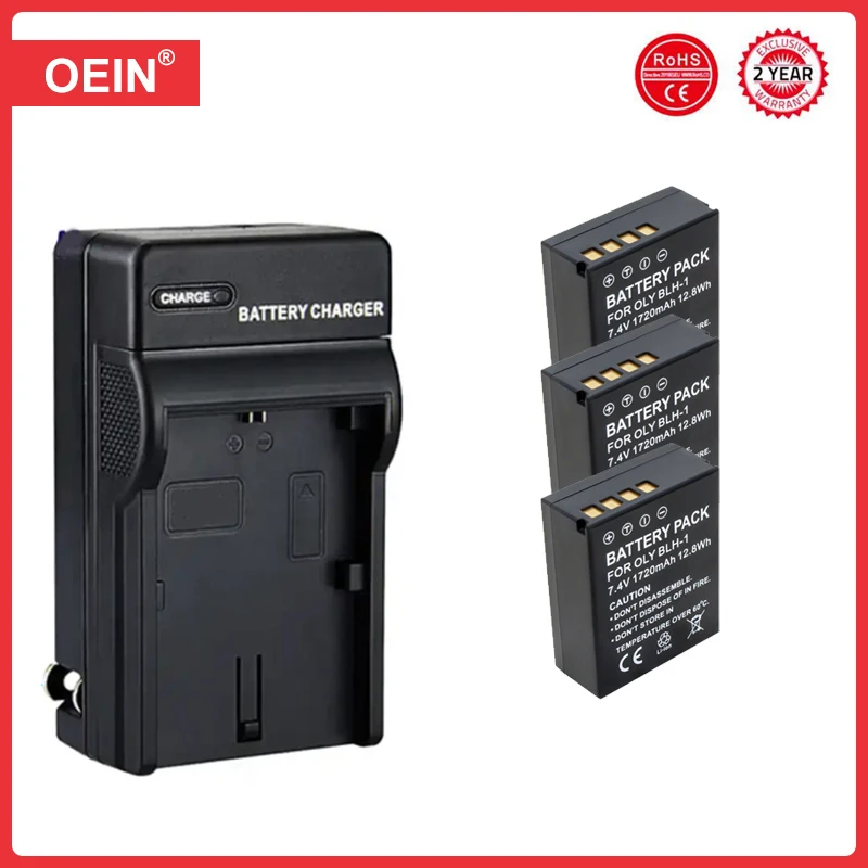 1720mAh BLH1 BLH 1 BLH-1 Battery + Charger for Olympus E-M1 Mark II, E-M1X, E-M1 Mark III Camera