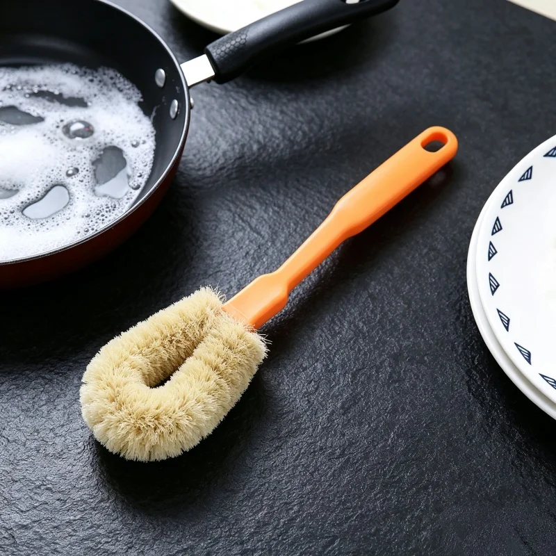 Long Handle Pot Brush Natural Fiber Dish Scrubber Non Stick Pan Cleaning Brush Hanging Design Kitchen Washing Brush